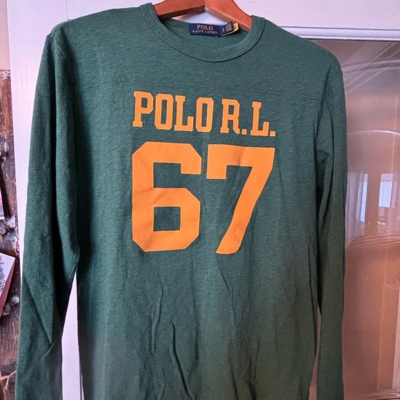 Ralph Lauren Green Long Sleeve with Orange Print - Picture 1 of 5